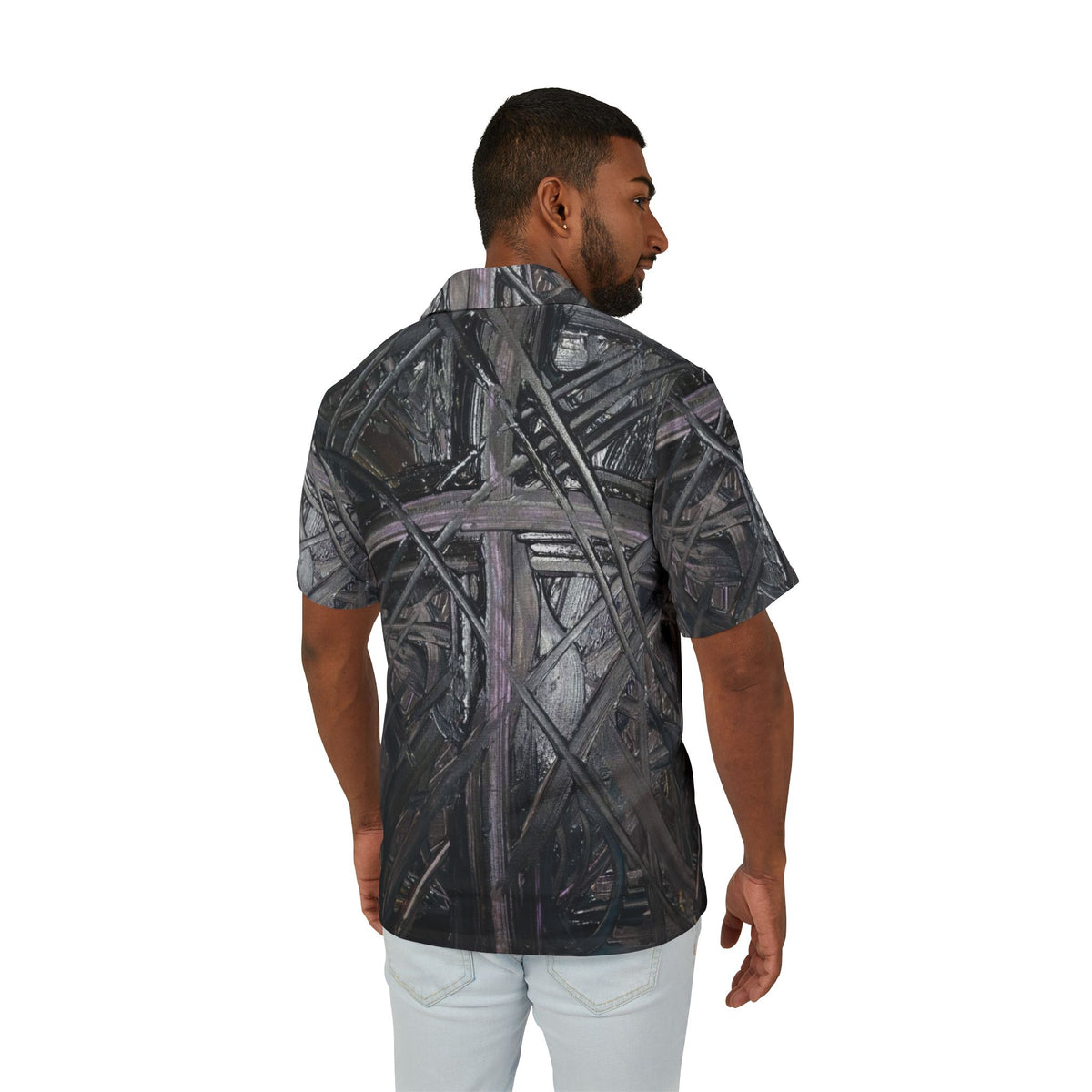 Abstract Dark Wood Pattern Hawaiian Shirt — Men's Camp Shirt