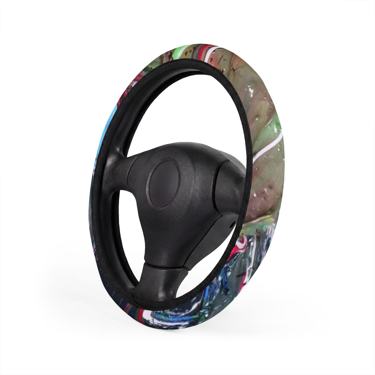 Abstract Color Splash Steering Wheel Cover — Vibrant Grunge Car Accessory