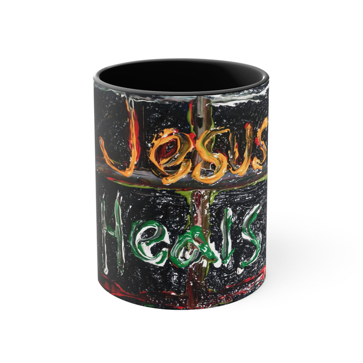Jesus Heals Accent Mug — Inspirational Christian Coffee Cup (Pink Interior)