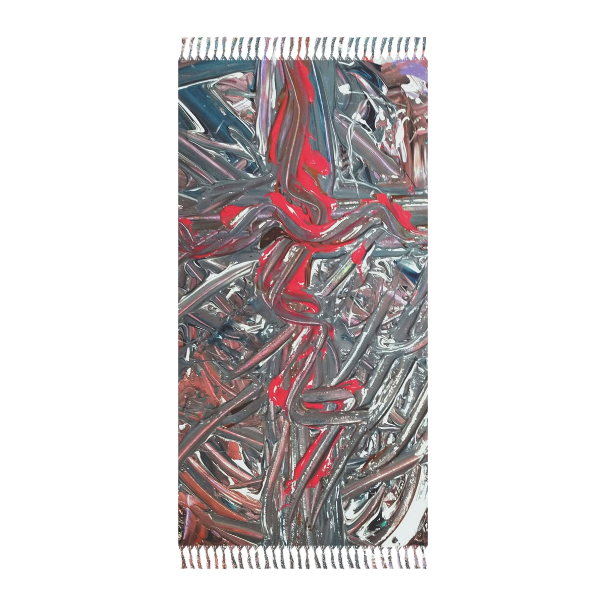 Boho Beach Towel — Abstract Red & Gray Textured Fringe Beach Cloth