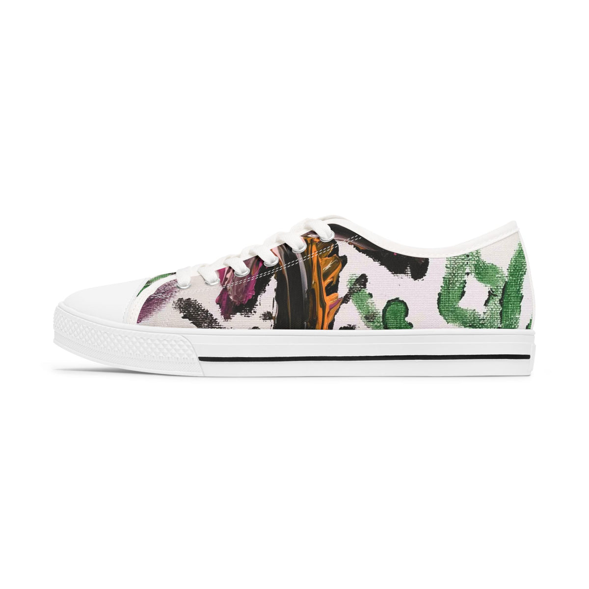 Women's Low Top Sneakers — Colorful Abstract Feather Print Canvas Trainers