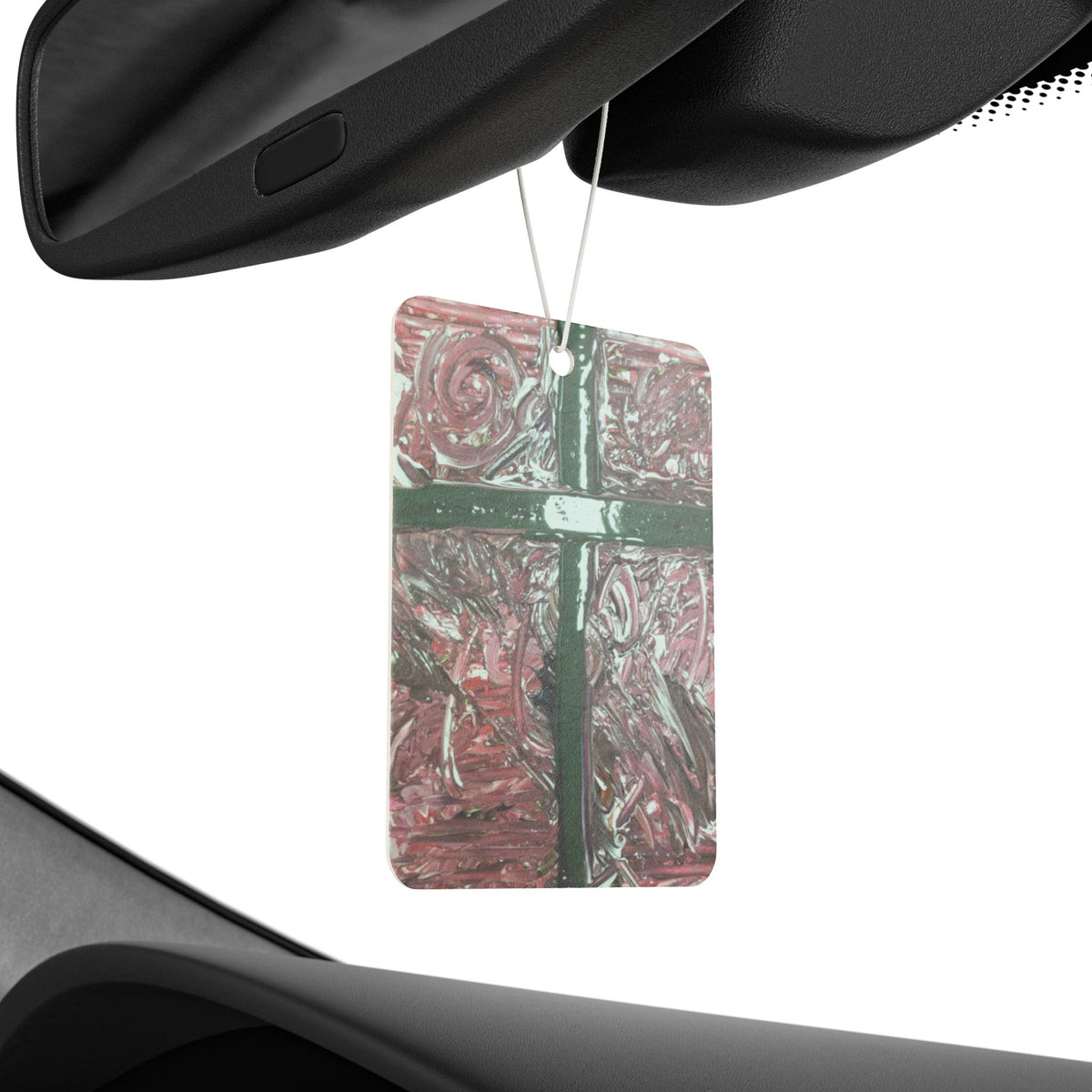 Car Air Freshener — Abstract Rose Swirl with Green Cross Design
