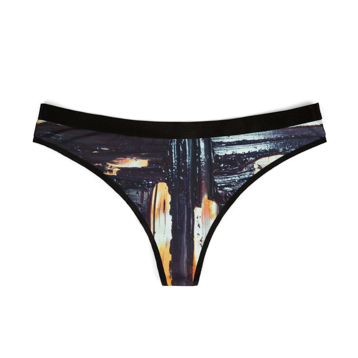 Abstract Nightscape Women's Thong — Artistic Dark City Print AOP