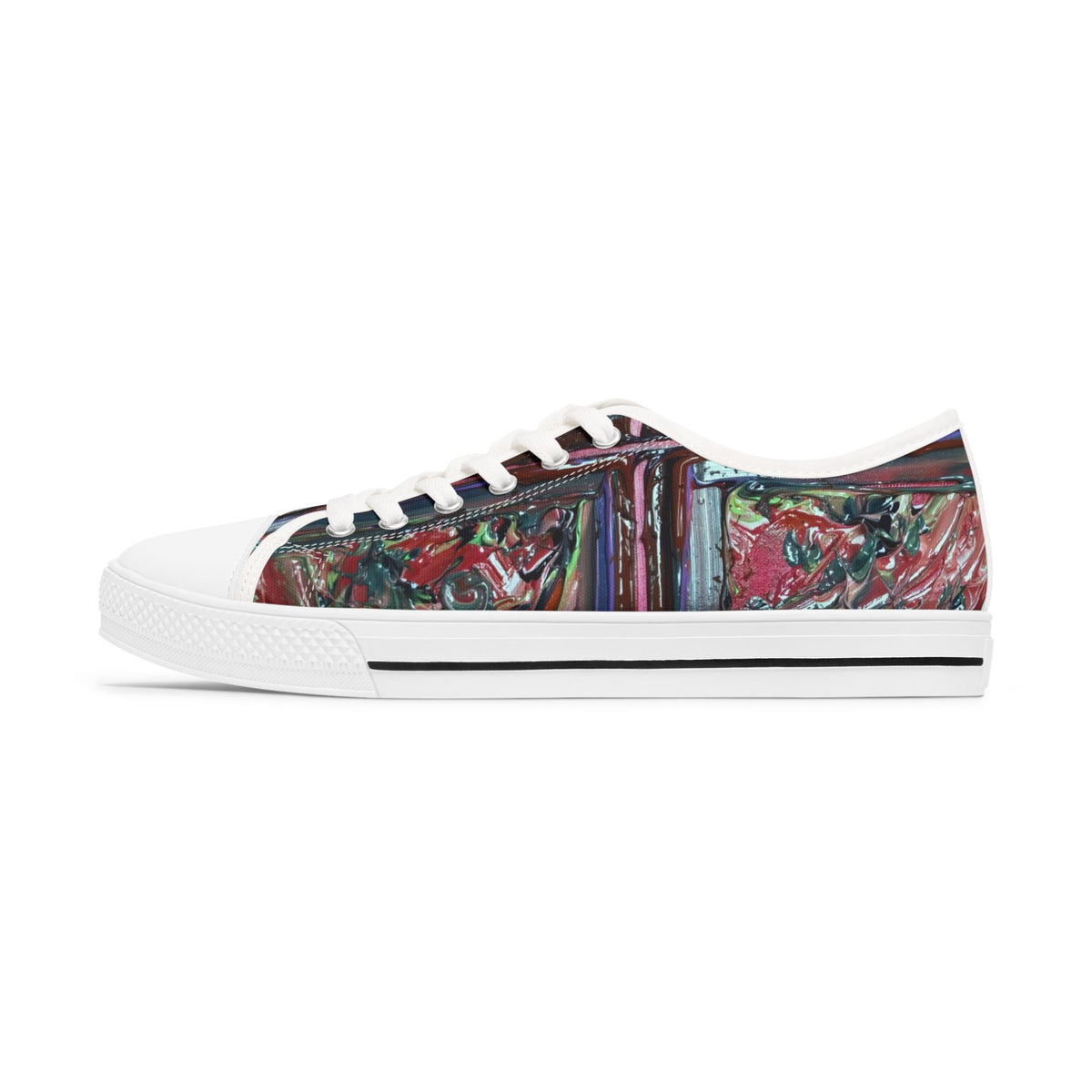 Low Top Sneakers — Abstract Floral Graffiti Print, Colorful Artistic Canvas Shoes for Women