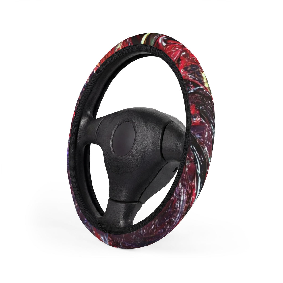 Steering Wheel Cover — Red Galaxy Pattern, Soft Grip Car Accessory