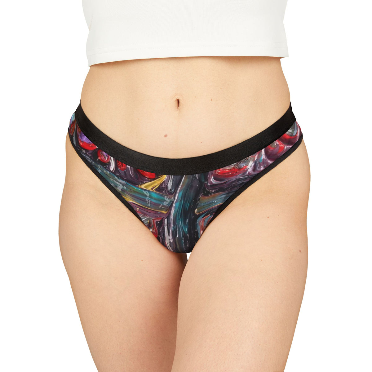 Artistic Women's Thongs, Colorful Lingerie, Unique Underwear, AOP Sexy Intimates, Vibrant Thong Panties