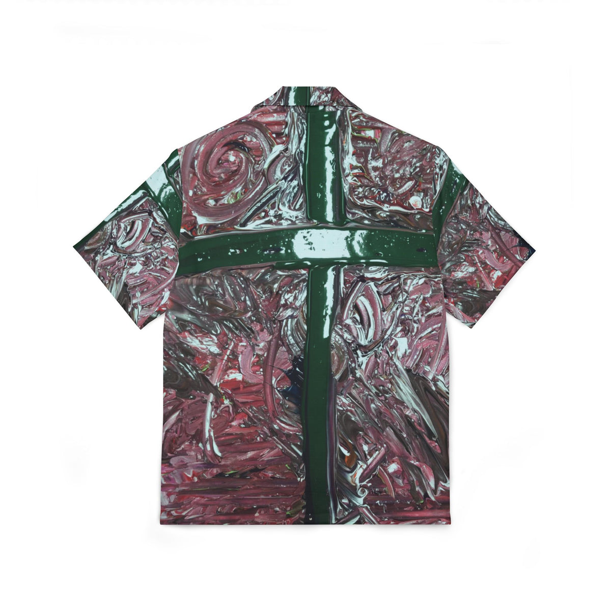 Hawaiian Camp Shirt — Abstract Maroon & Green All-Over Print
