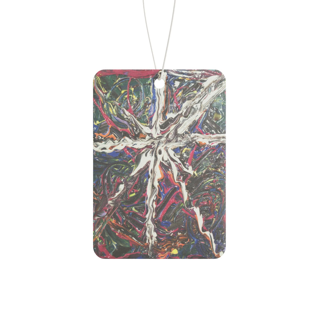 Abstract Cross Car Air Freshener – Colorful Psychedelic Splat Design