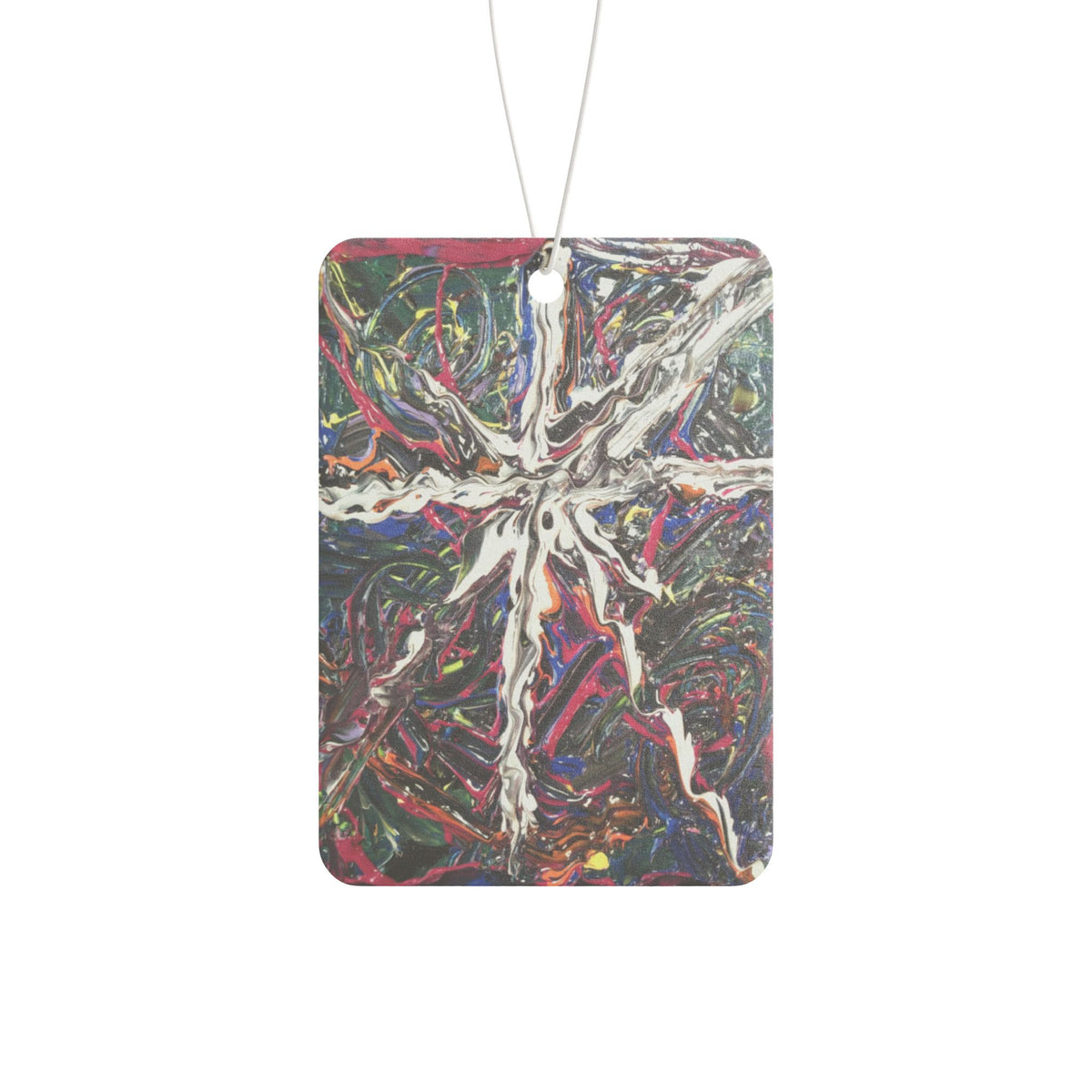 Abstract Cross Car Air Freshener – Colorful Psychedelic Splat Design
