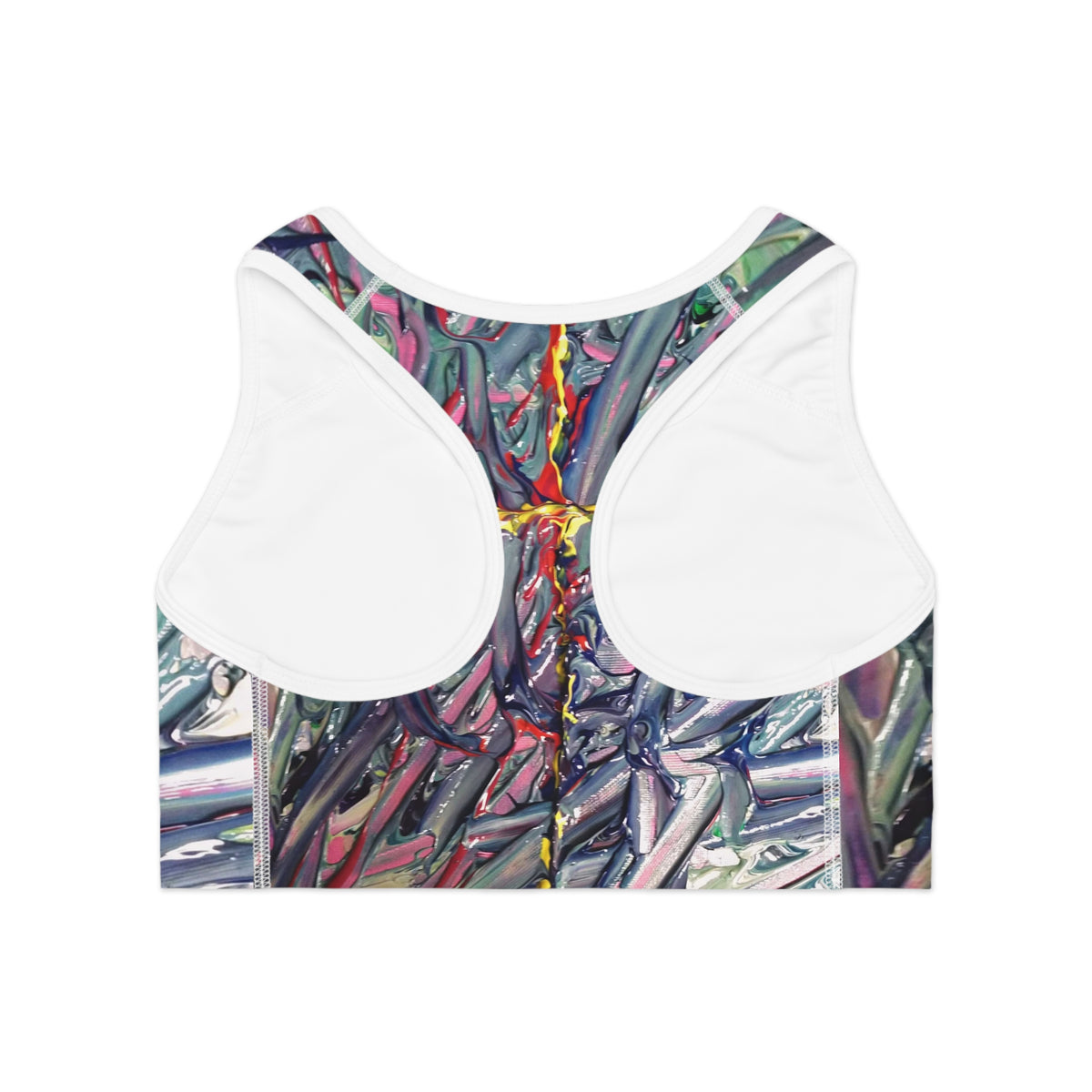 Abstract Marble Racerback Sports Bra — Colorful Fluid Art Print