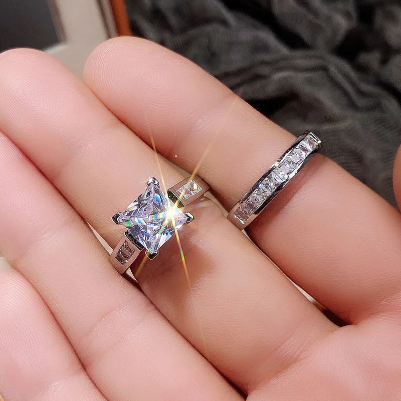 Luxury Square Zirconia Wedding Rings for Couples JahSonFire