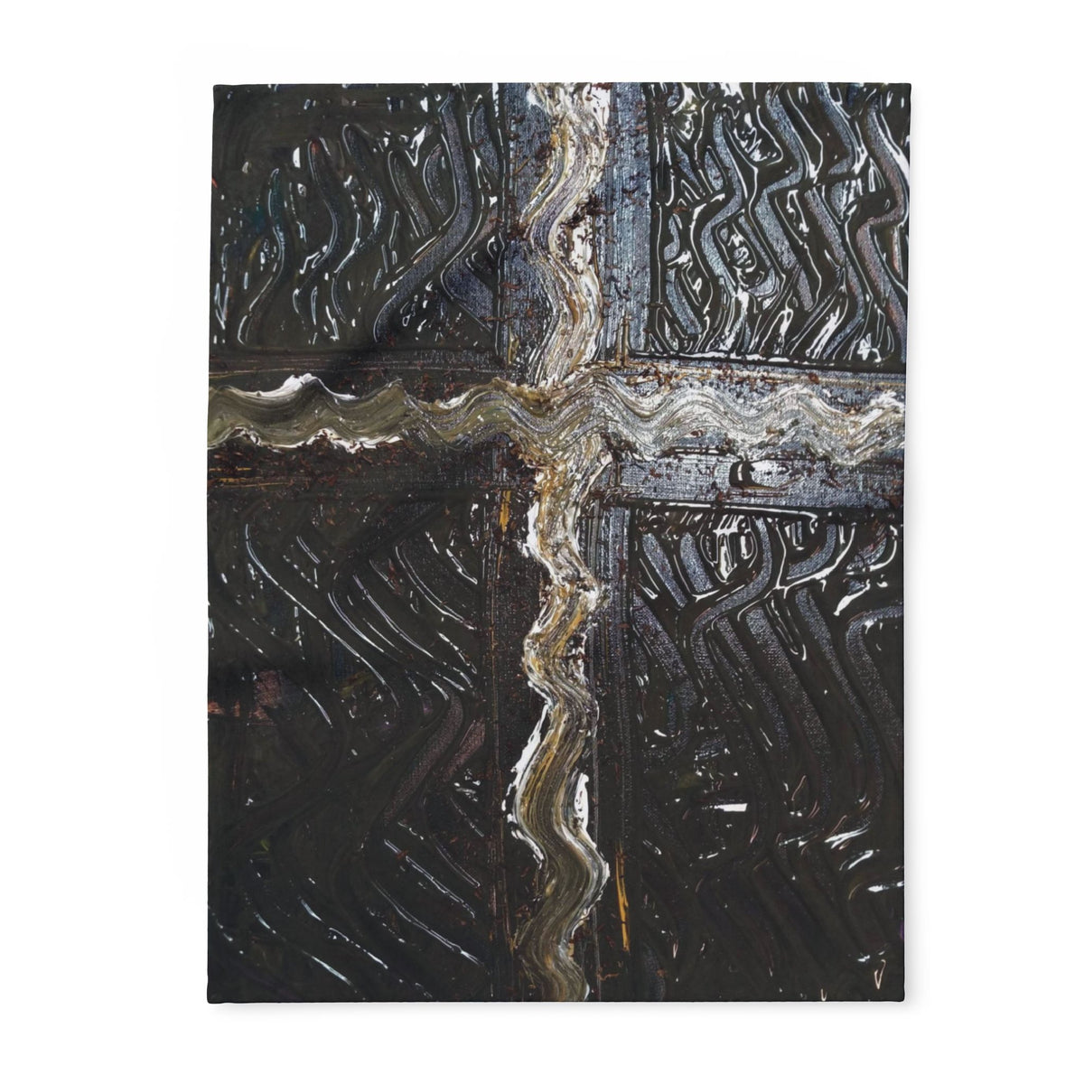 Arctic Fleece Blanket — Dark Industrial Window Cross Design, Cozy Throw for Home & Cabin