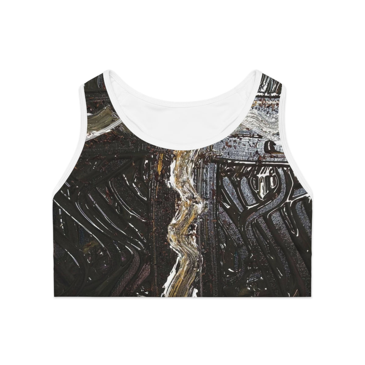 Abstract Industrial Vine Sports Bra — All-Over-Print Athletic Crop