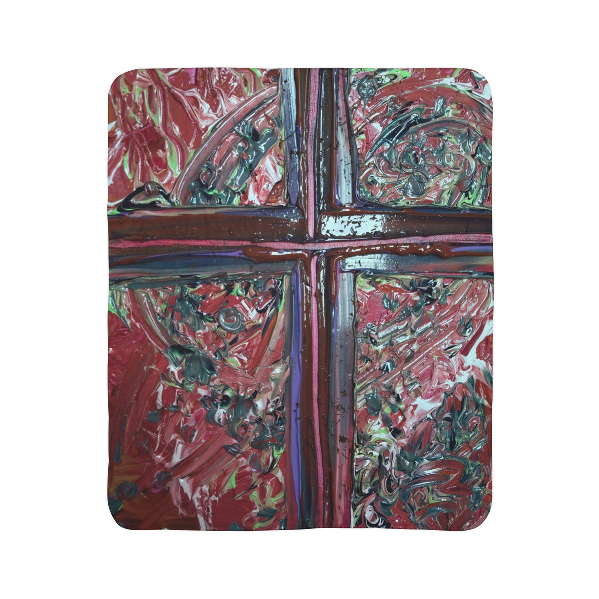 Fleece Sherpa Blanket — Abstract Cross Paint Texture in Red & Maroon