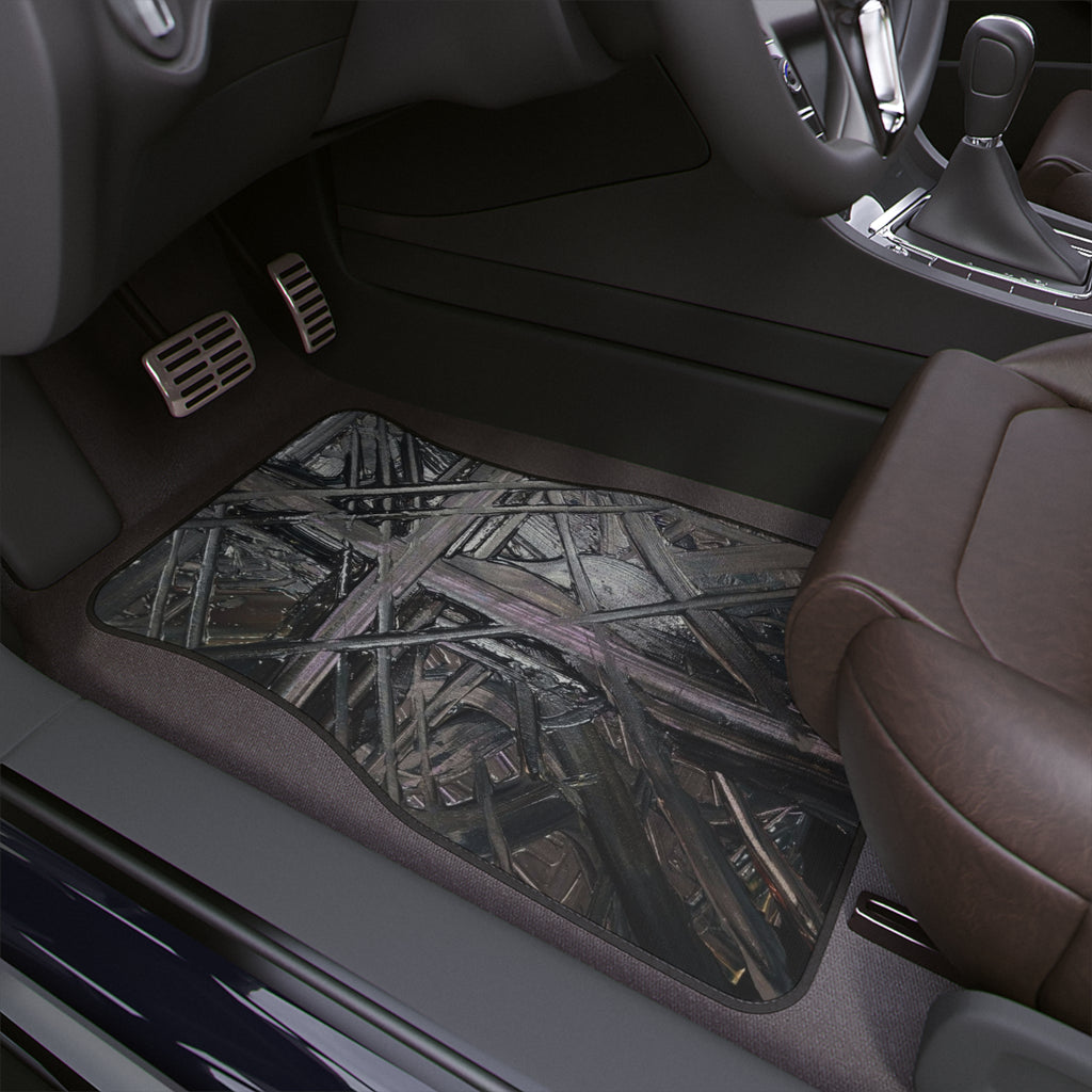 Abstract Industrial Car Floor Mat — Dark Metal Crosshatch Design