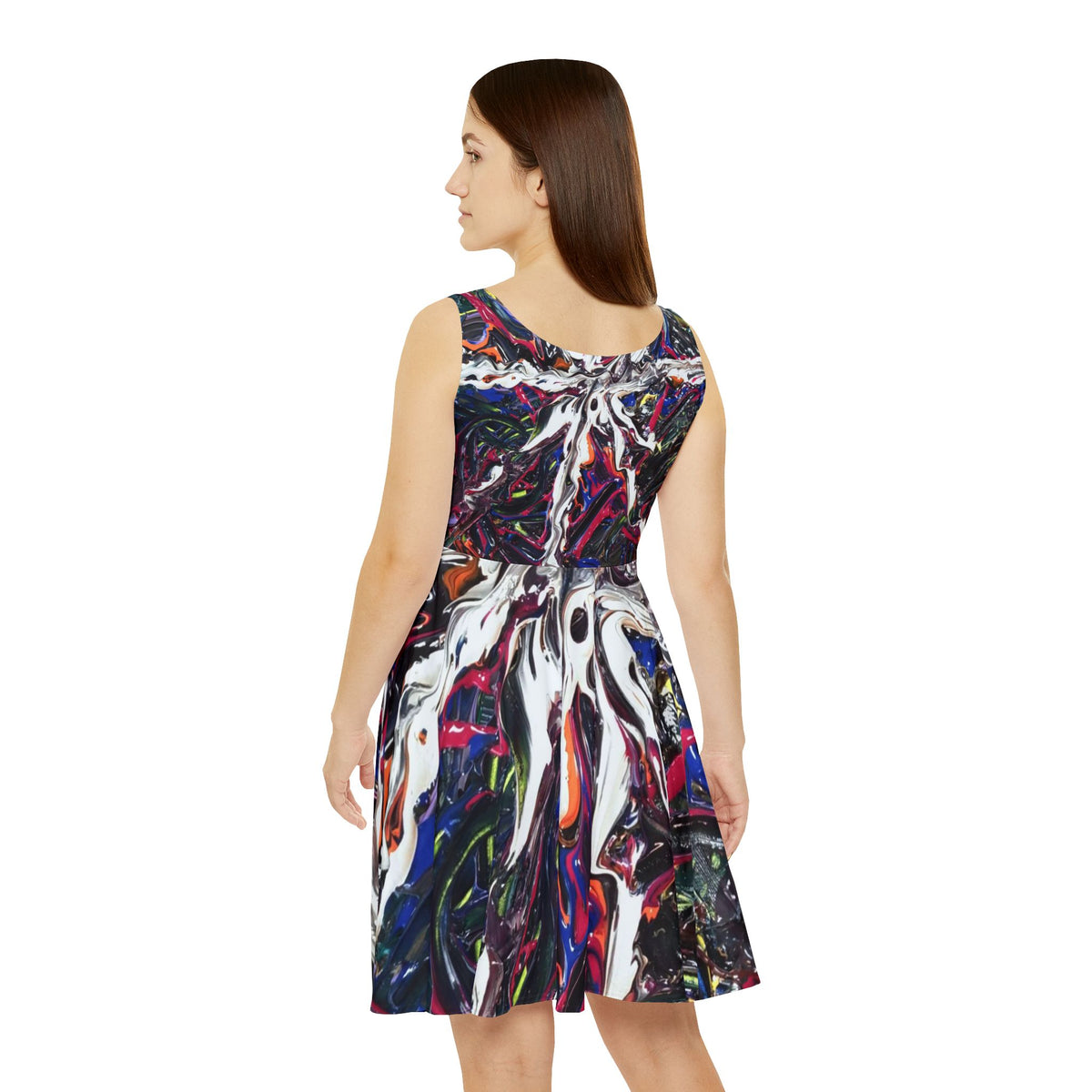 Abstract Paint Swirl Skater Dress — Colorful Artistic AOP Women's Dress