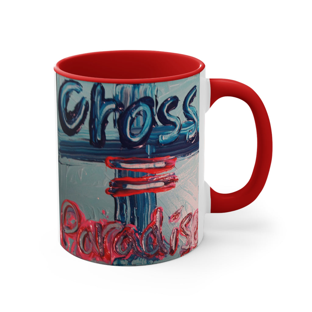 Accent Pink Interior Mug — 'Cross = Paradise' Handpainted Typography Coffee Mug