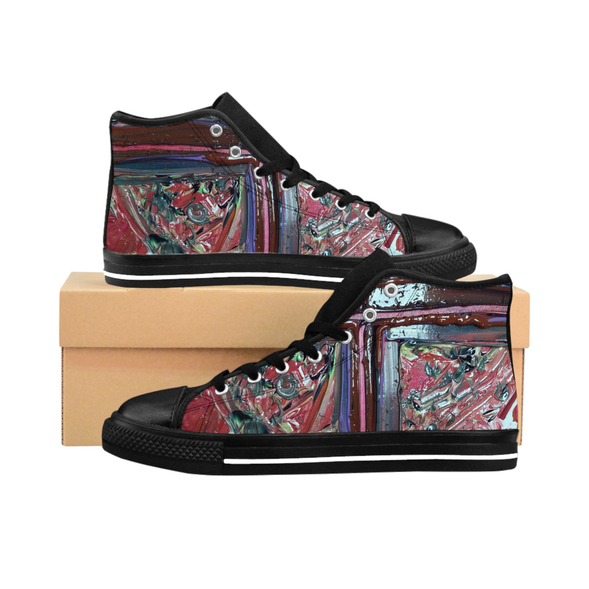 Classic High-Top Sneakers — Abstract Red Rose Painting Design