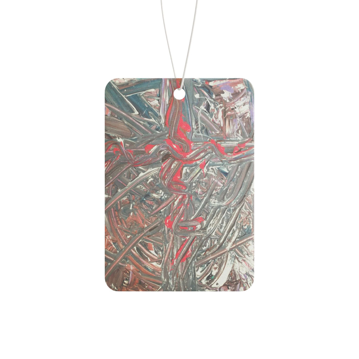 Abstract Metallic Swirls Car Air Freshener — Artistic Red & Silver Scented Hanging Tag