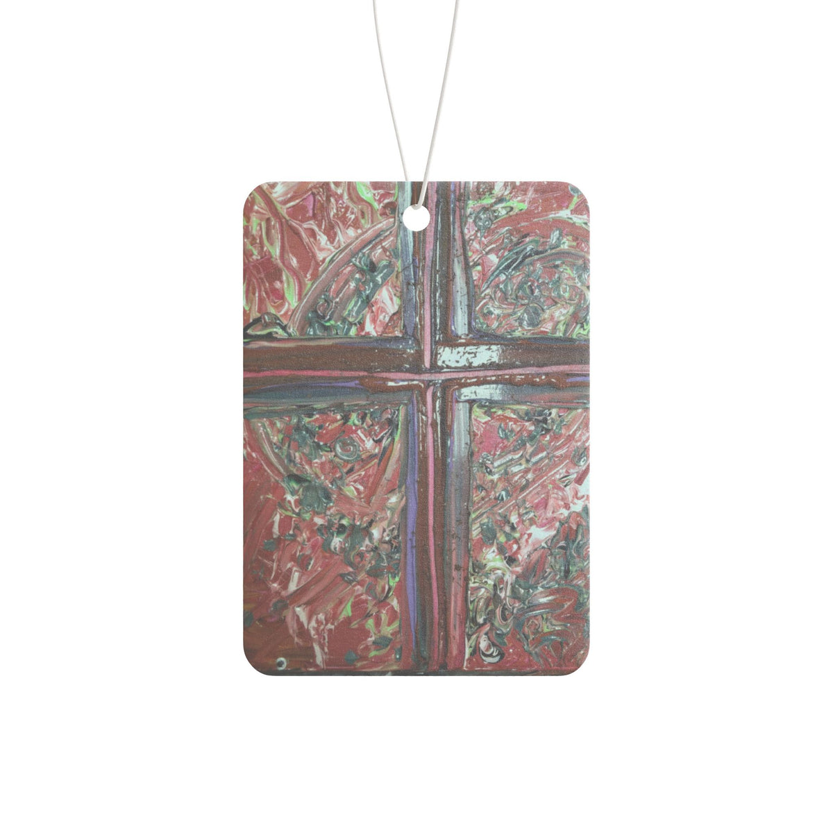 Abstract Cross Car Air Freshener — Rustic Red Artistic Scented Tag