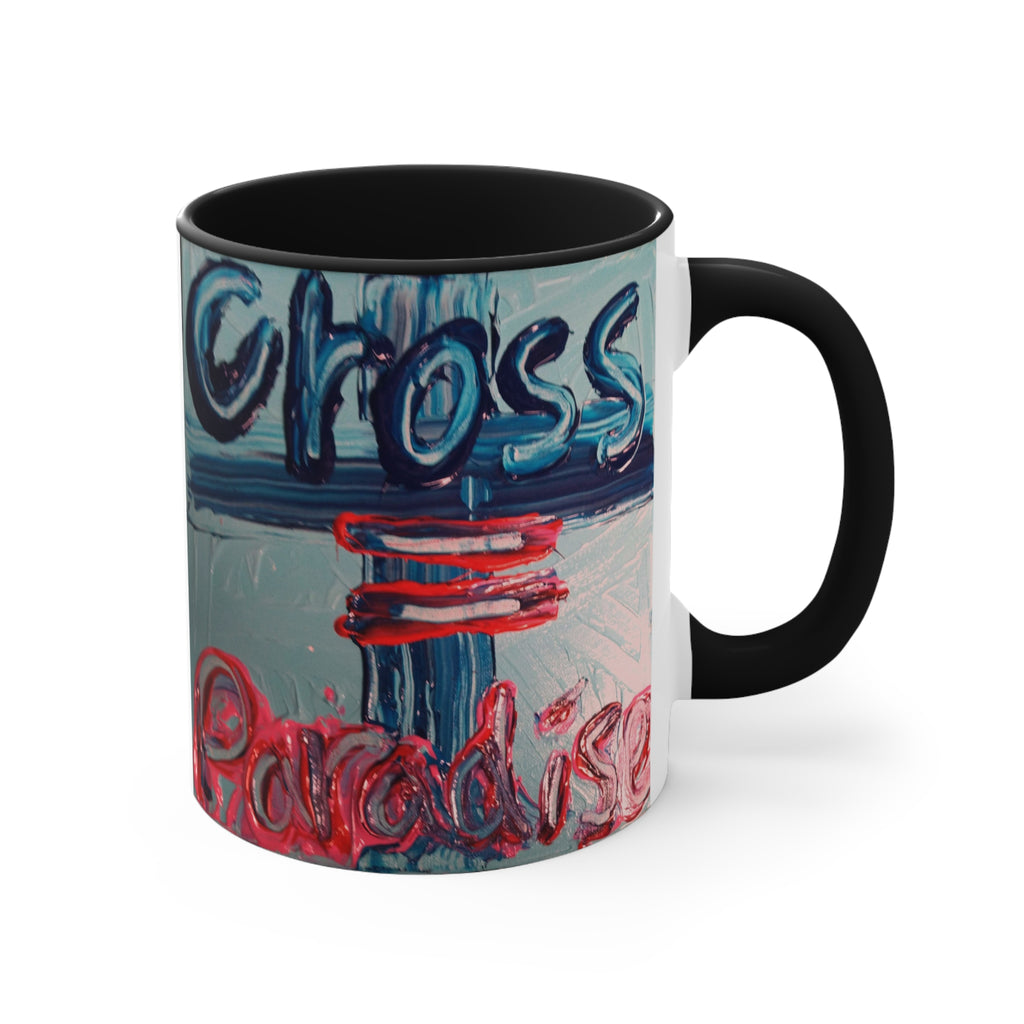 Accent Pink Interior Mug — 'Cross = Paradise' Handpainted Typography Coffee Mug
