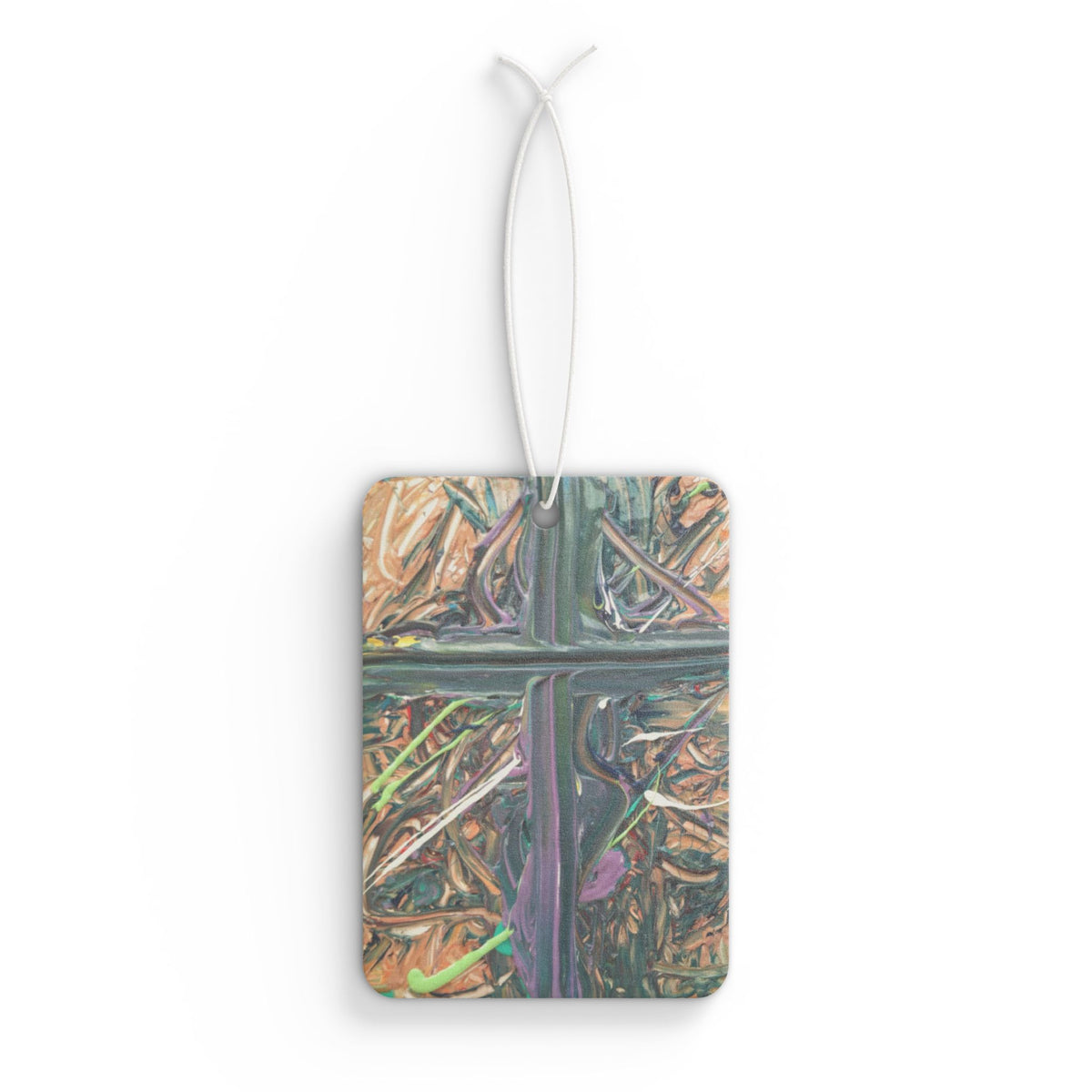 Abstract Nature Cross Car Air Freshener — Earthy Wood & Green Vibe Scented Ornament