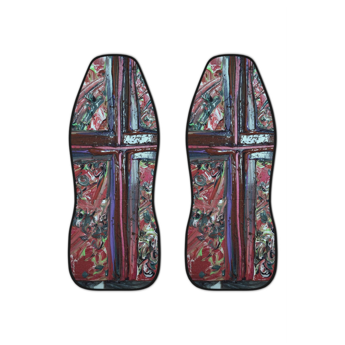 Abstract Cross Pattern Car Seat Covers — Artistic Red & Teal Auto Seat Protector