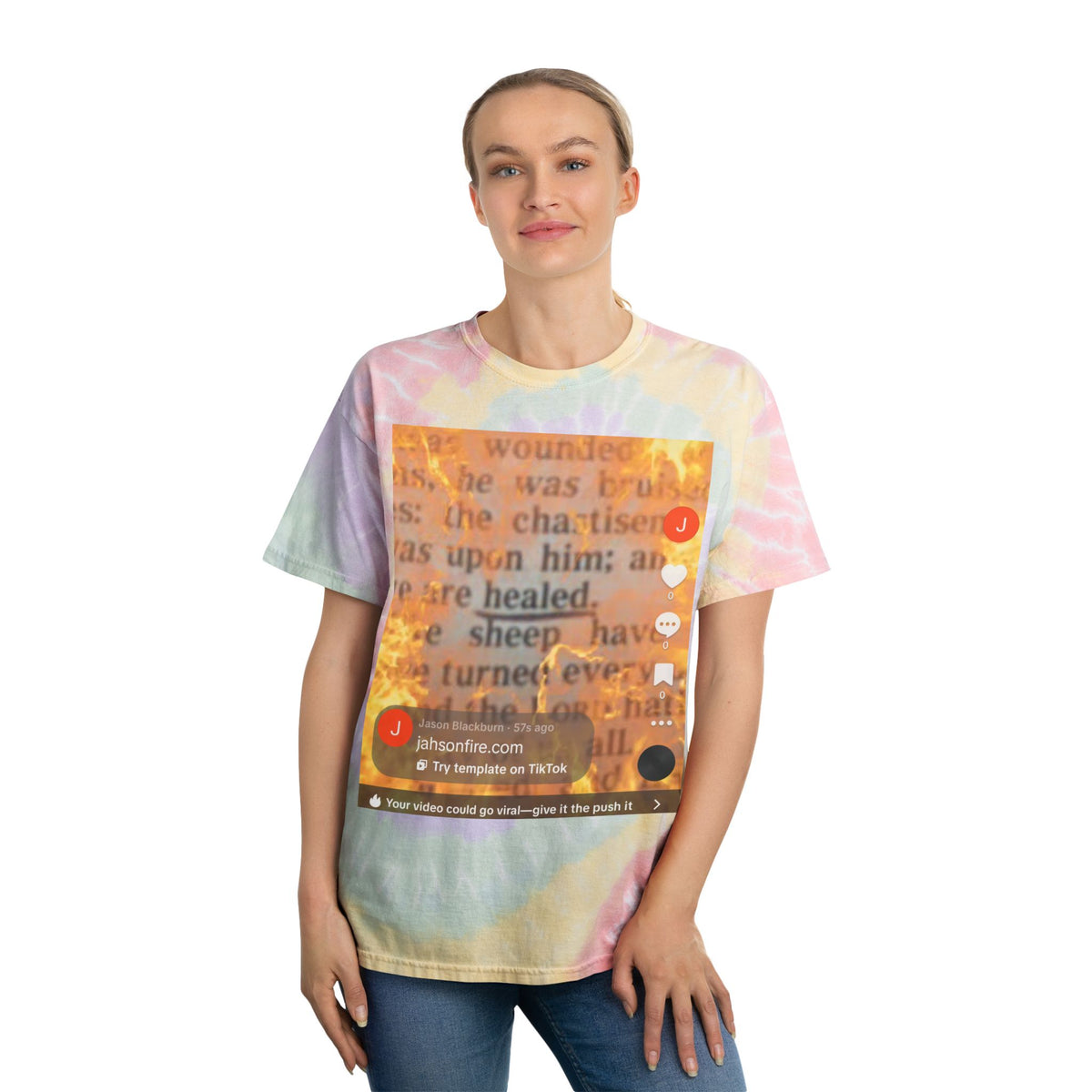 Tie-Dye Tee — Spiral Pastel Graphic Tee with Vintage Text Overlay