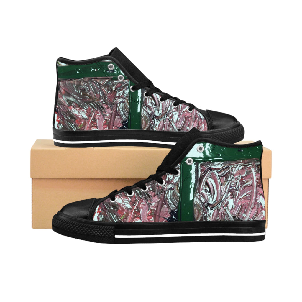High-Top Women's Sneakers — Pink Green Abstract Graffiti Design