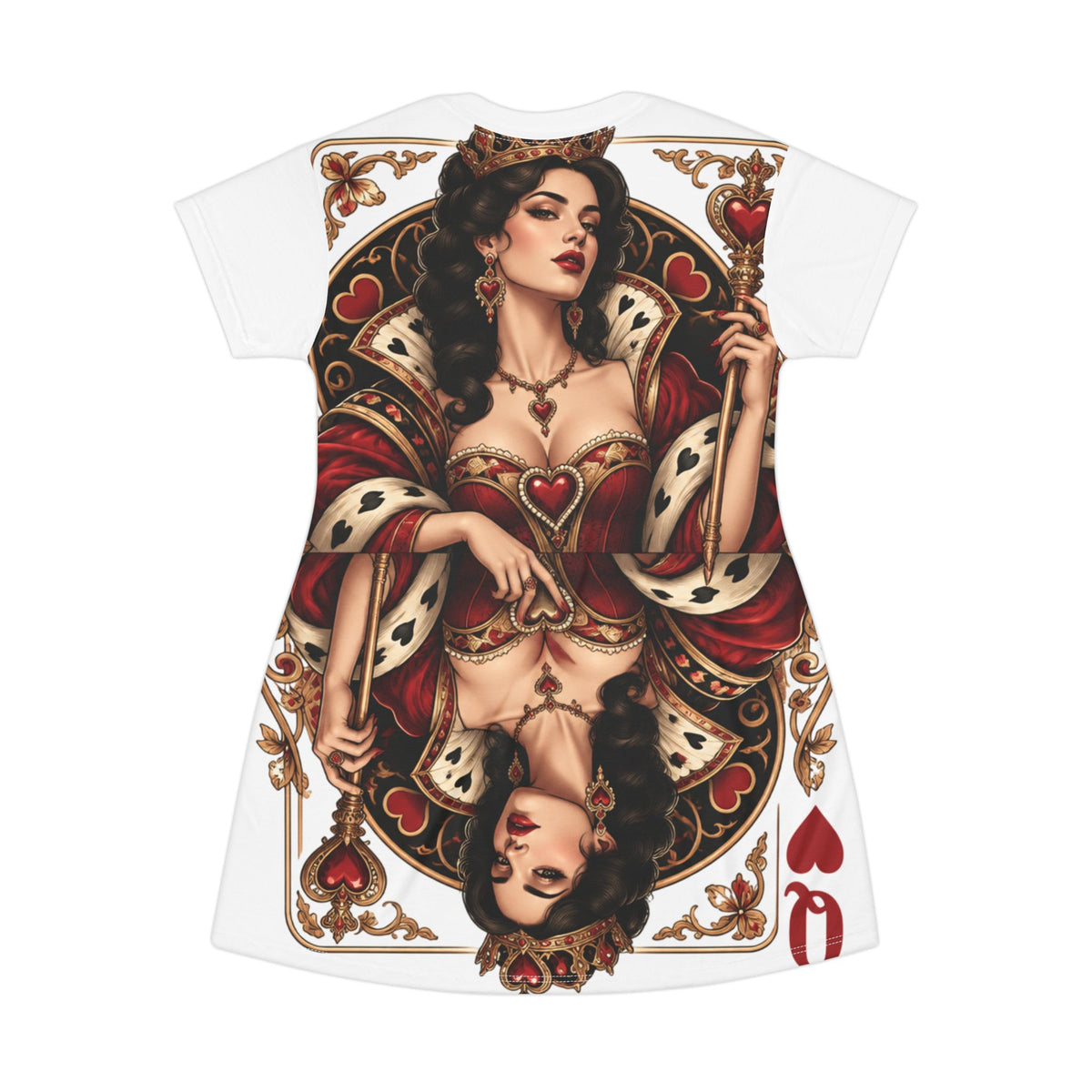 Queen of Hearts Playing Card T-Shirt Dress