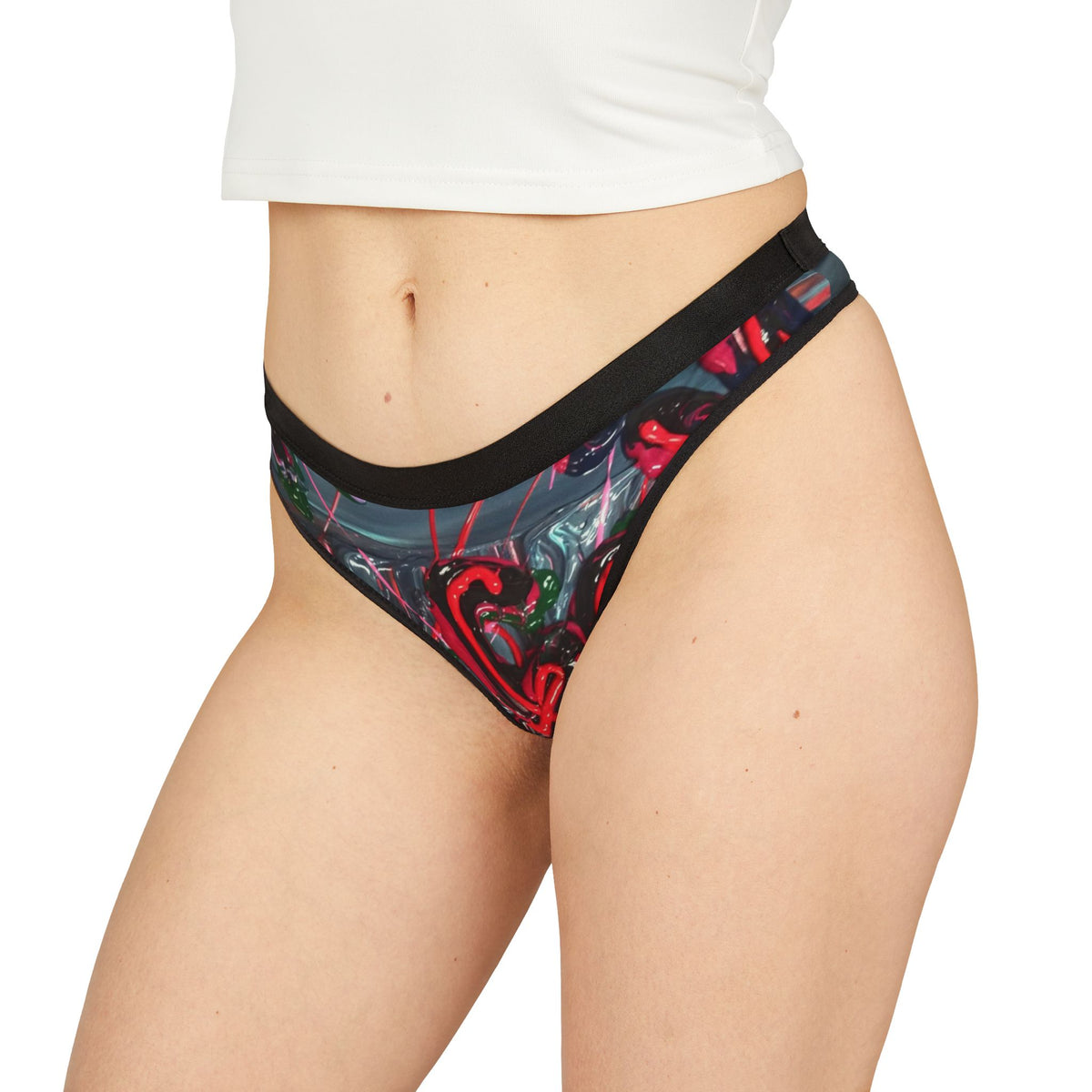 Neon Heart Graphic Thong - Women's Sexy Printed Underwear