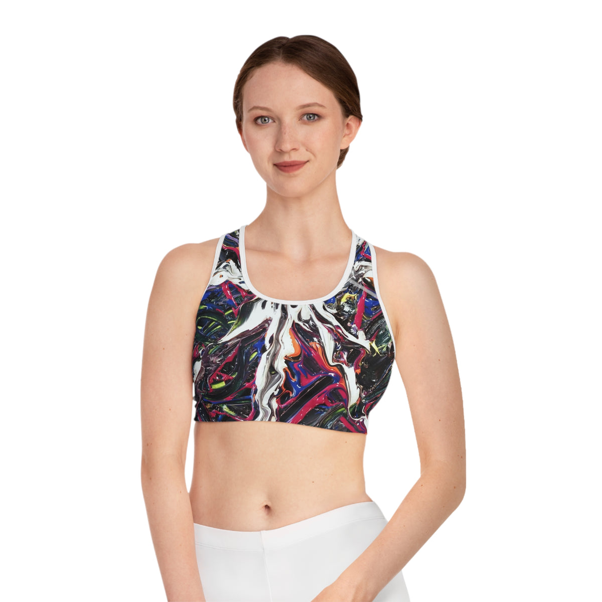 Abstract Paint Splash Sports Bra — Bold All-Over-Print Athletic Crop