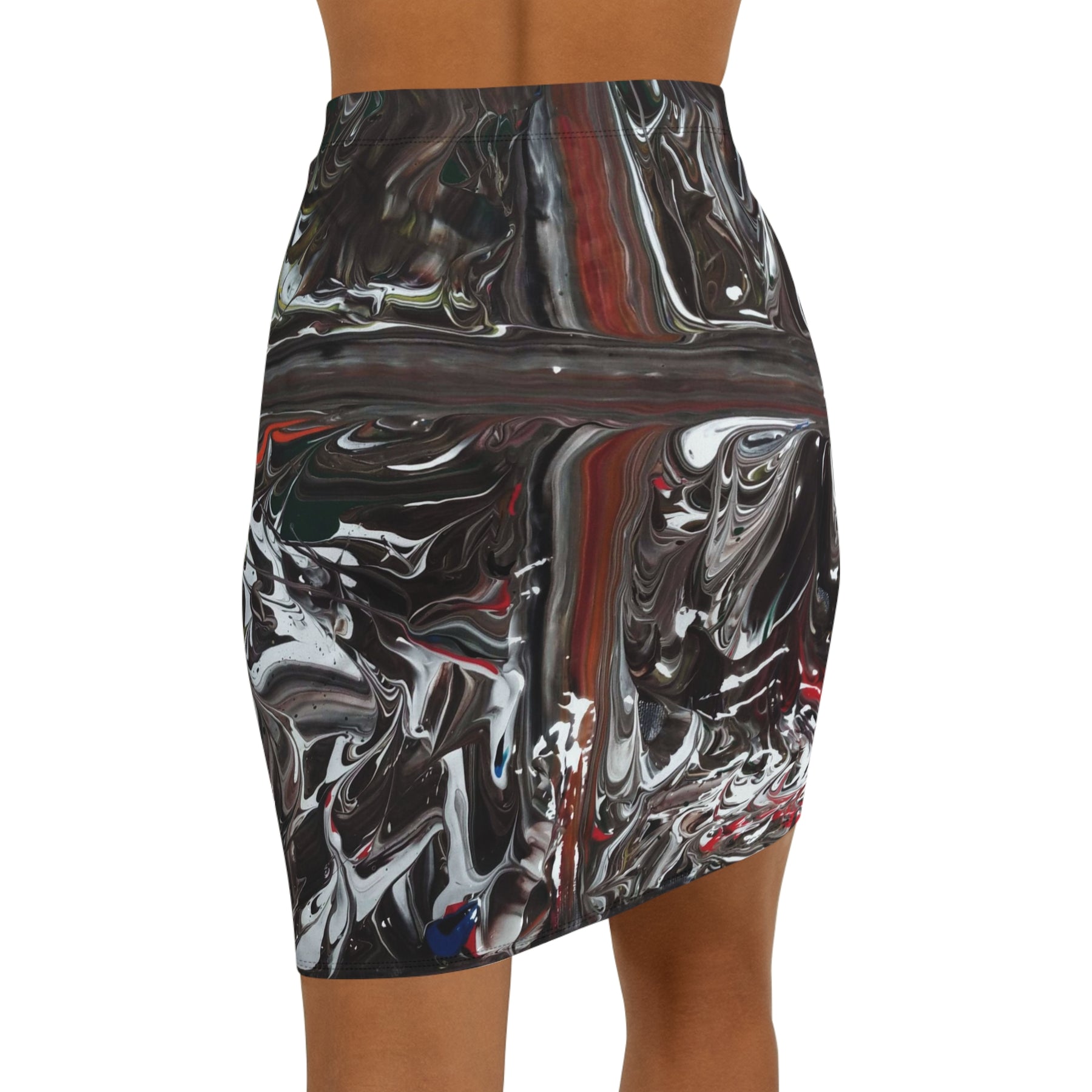 Abstract Marble Print Pencil Skirt - Women's Mid-Waist Artistic AOP Printify