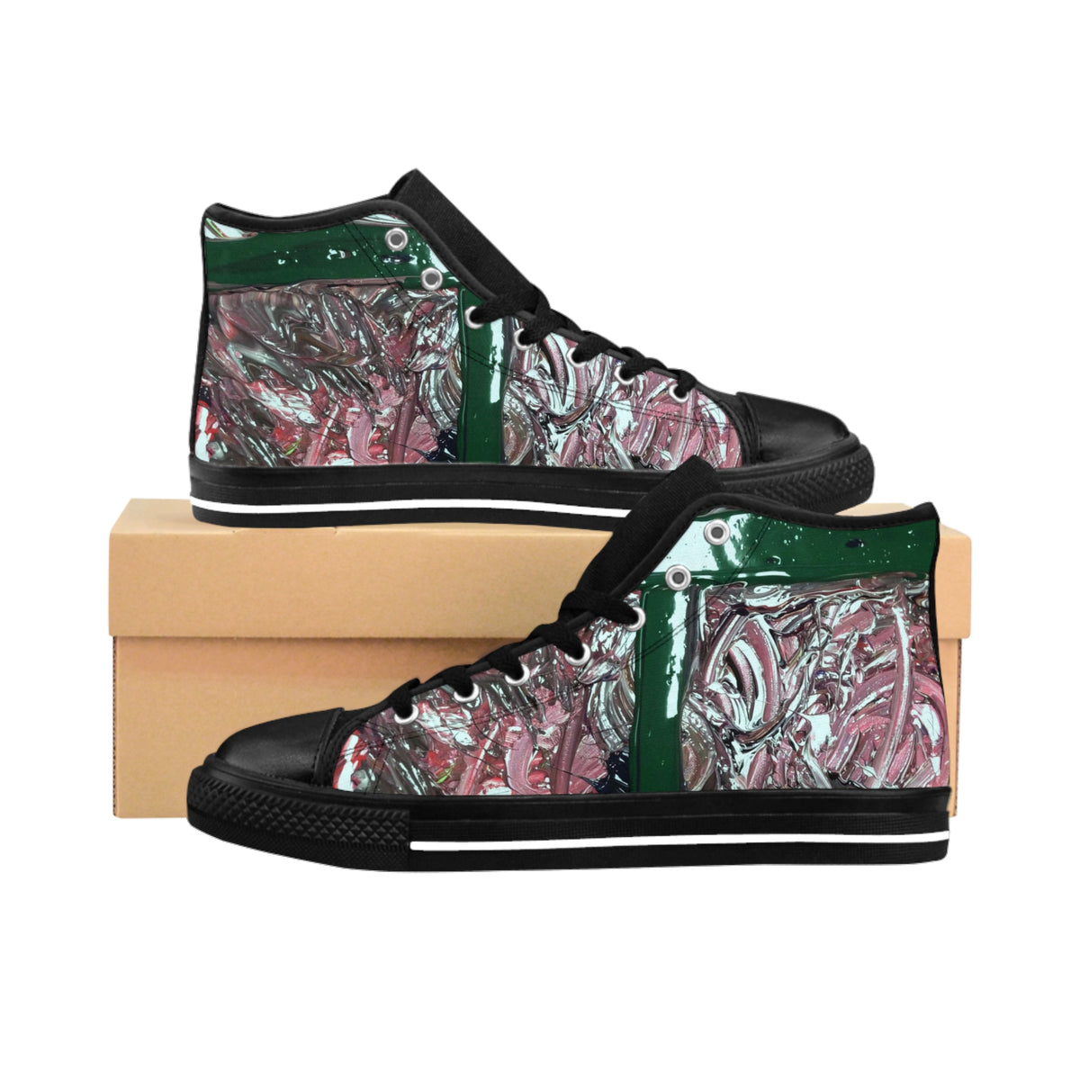 High-Top Sneakers — Abstract Pink Green Graffiti Design