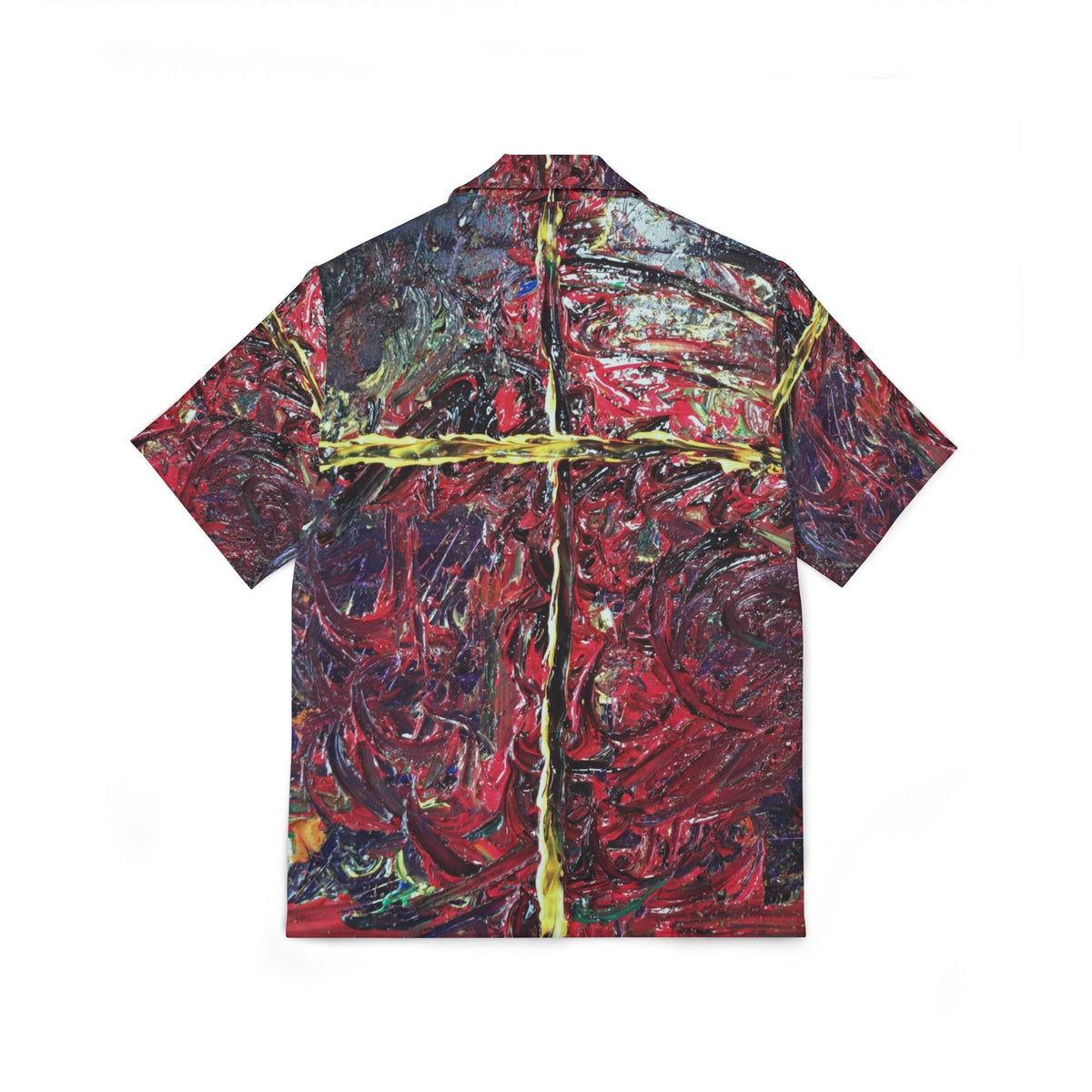 Abstract Red Cross Hawaiian Camp Shirt — Men's Artful AOP Resort Shirt