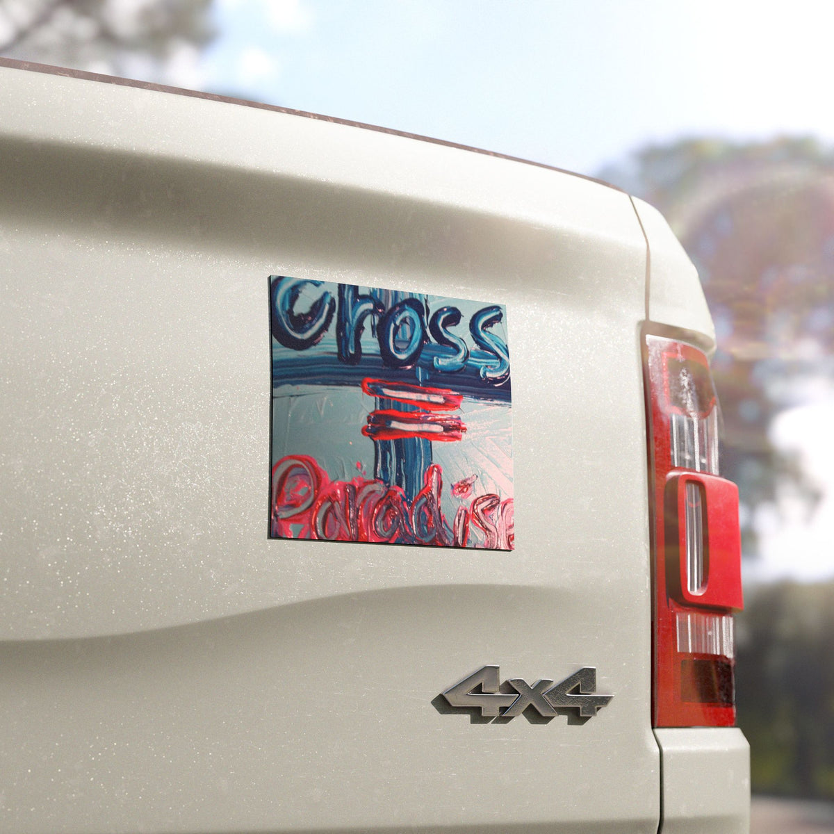cross =Paradise Car Magnet — Colorful Hand-Painted Typography Auto Decal