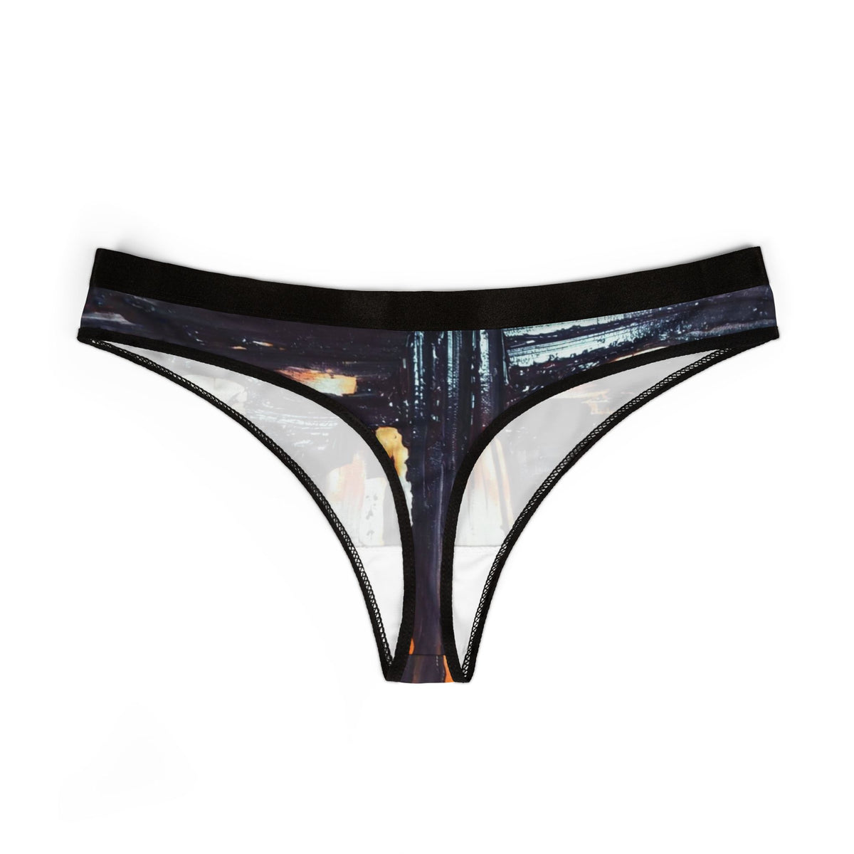 Abstract Nightscape Women's Thong — Artistic Dark City Print AOP