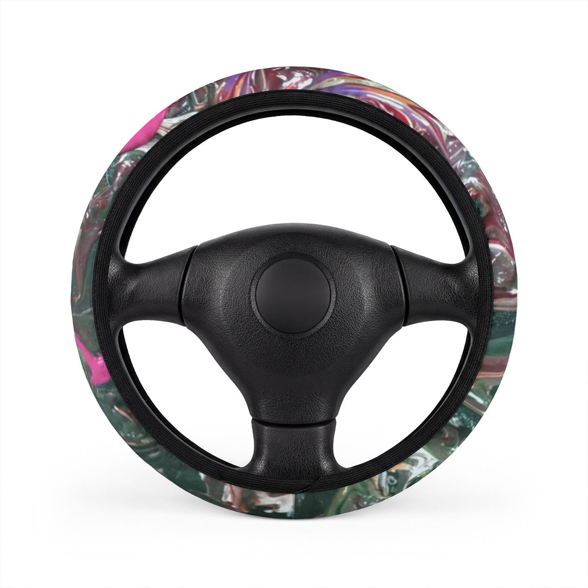 Floral Pink Green Steering Wheel Cover — Botanical Car Accessory