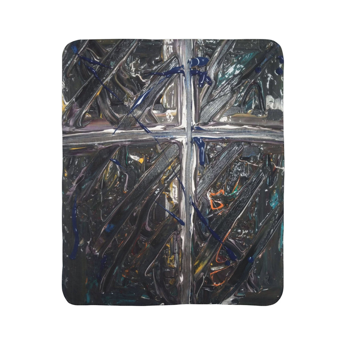 Abstract Windowpane Sherpa Blanket — Dark Textured Art Throw