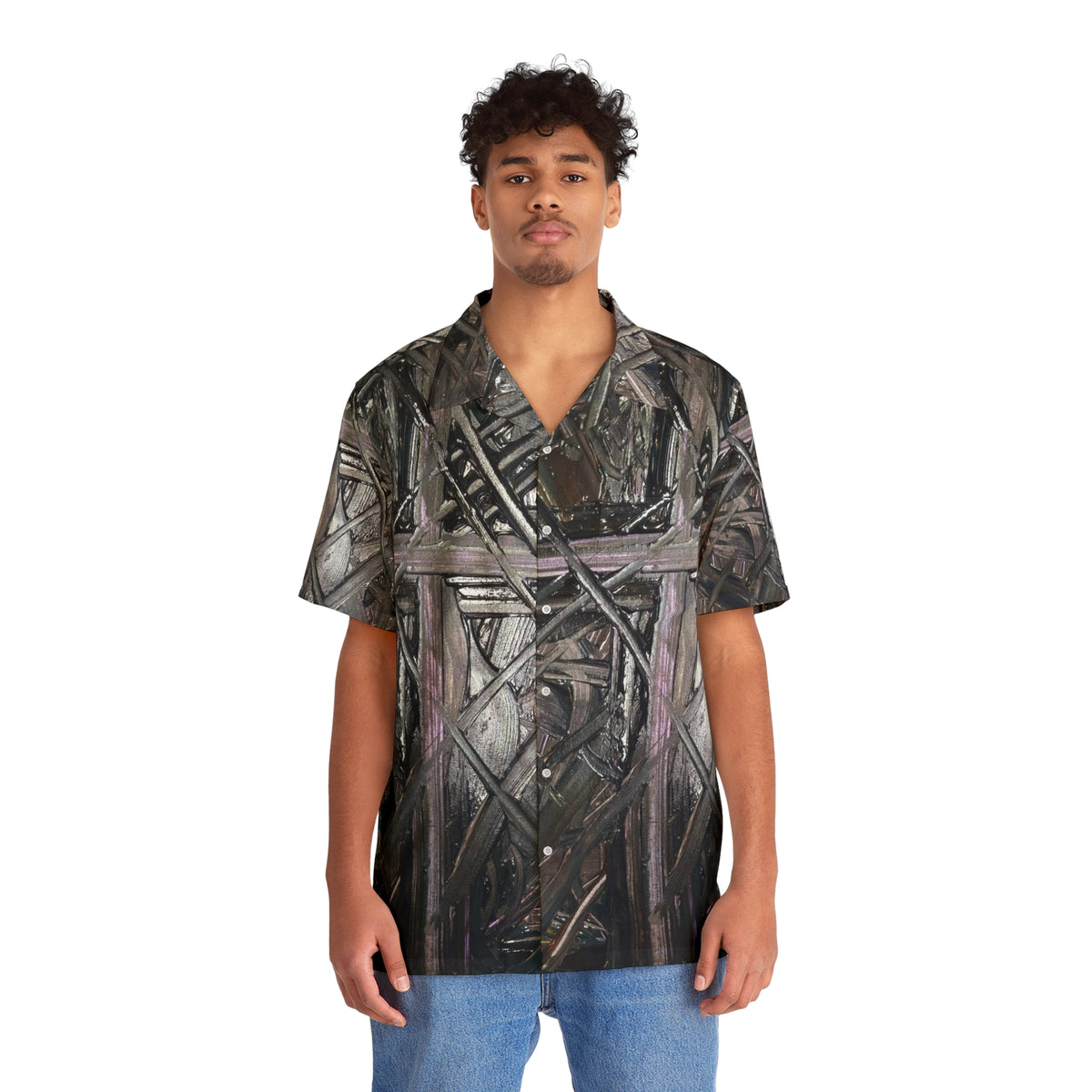 Men's Hawaiian Shirt — Abstract Woodgrain Cross Pattern AOP