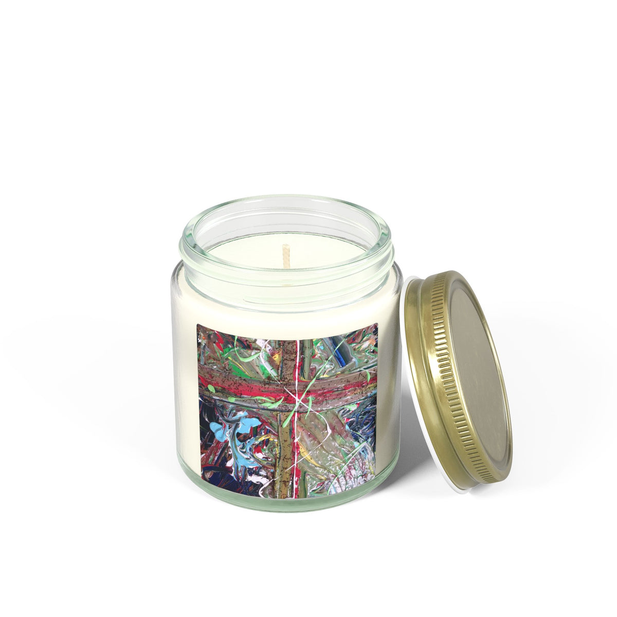 Coconut Apricot Scented Candle — 4oz/9oz Jar with Abstract Art Label