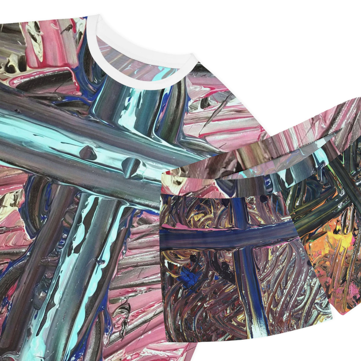 Abstract Cross Brushstroke Women's Pajama Set — Short Sleep Top & Shorts