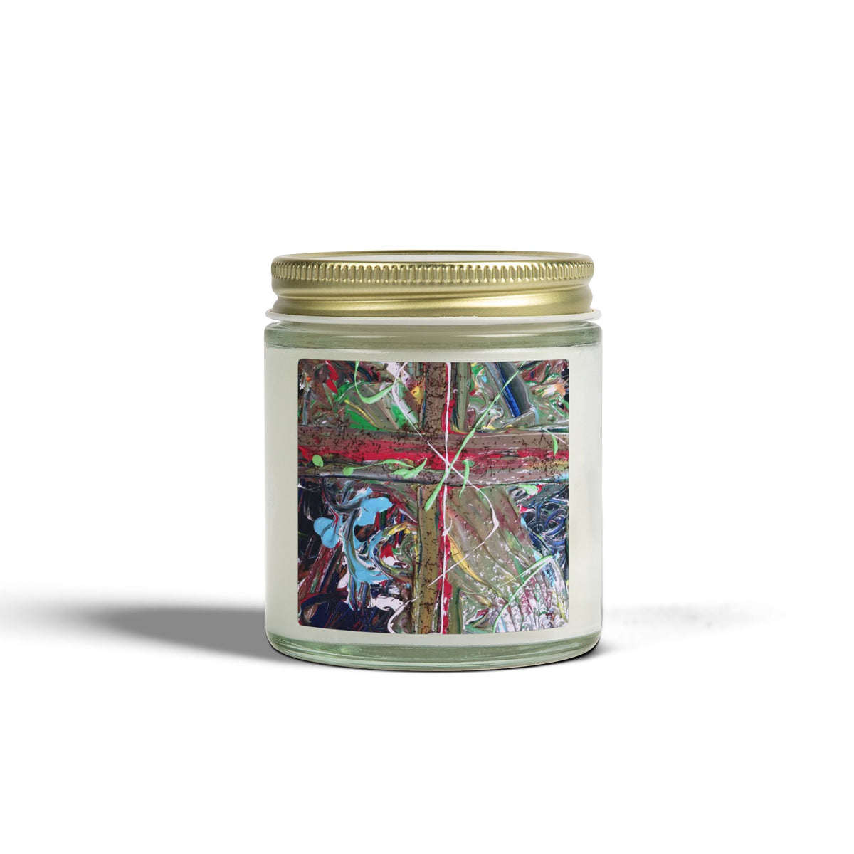 Coconut Apricot Scented Candle — 4oz/9oz Jar with Abstract Art Label