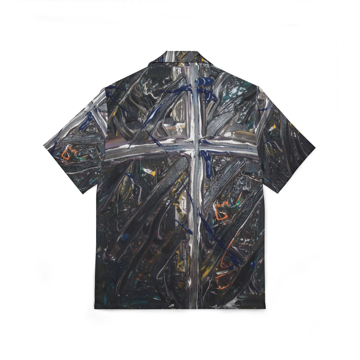 Men's Abstract Black Paint-Swipe Hawaiian Camp Shirt