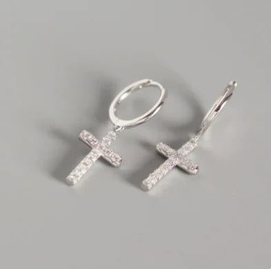 S925 Silver Cross Stud Earrings with Diamonds JahSonFire