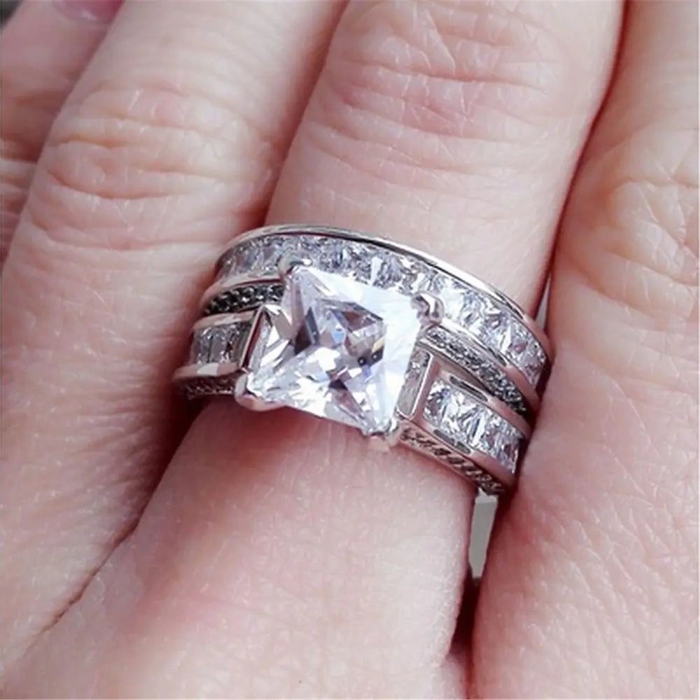 Zirconia Wedding Rings Set with Unique Diamond Design JahSonFire