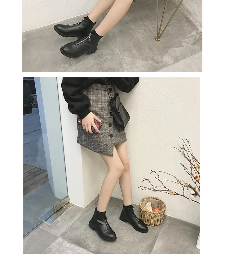 Front-Zipper Short Boots, Martin Boots JahSonFire