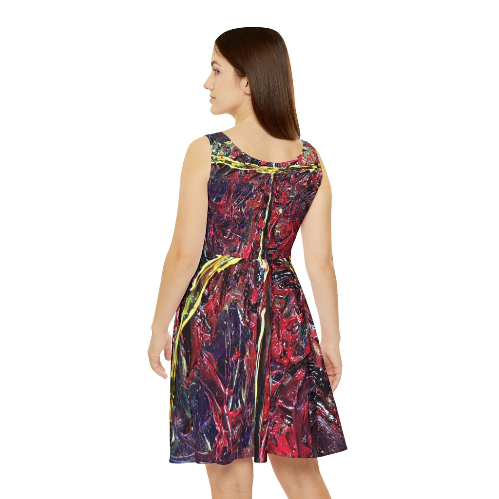 Abstract Red Swirl Skater Dress — Artistic All-Over Print
