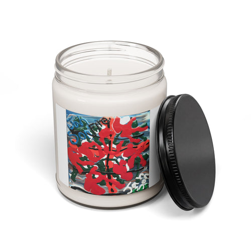 9oz Scented Soy Candle — Red Floral Art Jar (Calming, Floral Home Fragrance)