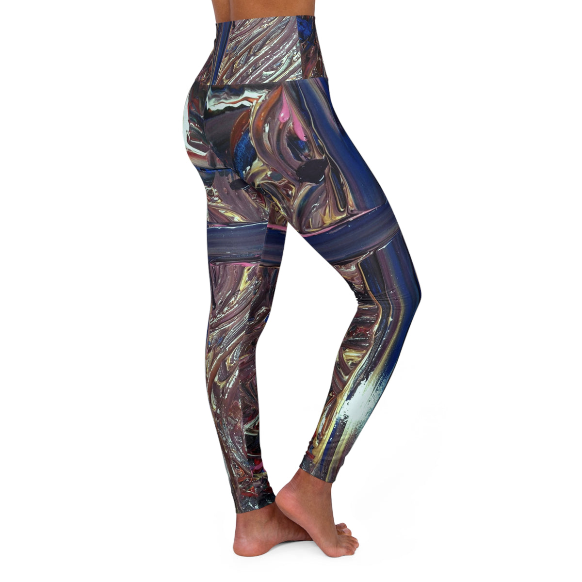 Abstract Metallic Swirl High-Waisted Yoga Leggings